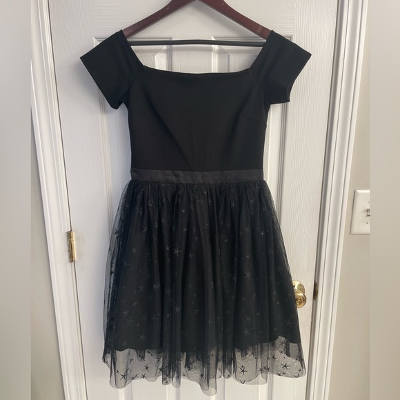 Harper Lemon Cocktail Dress Size Med Black Stars & Crystals Tulle - Picture 2 of 5